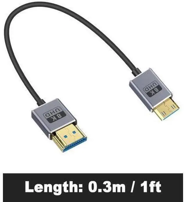 Alt view image 2 of 7 - 8K Short Mini HDMI to HDMI Adapter Cable 1FT/30cm, 48Gbps, 8K@60Hz, 4K@240Hz, Coaxial/Ultra Thin Mini HDMI Male to HDMI Male Cable OD2.5mm for Laptop,Tablet,HDTV,Projector