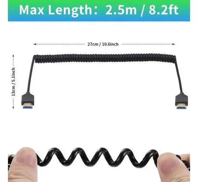 Alt view image 4 of 7 - 8K Coiled HDMI Cable 3FT-8FT, HDMI Coild Cable 48Gbps, Extreme Thin HDMI Male to Male Cable 8K@60Hz Compatible with Monitor, Laptop, UHD TV, PC