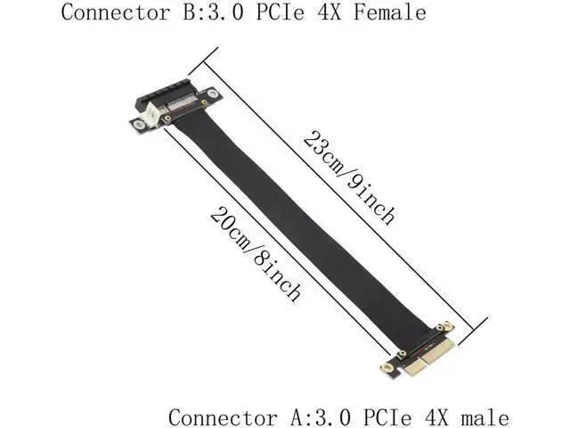 Alt view image 2 of 6 - PCIe 4X Extension Cable, PCI-Express 3.0 Male to Female Riser Cable PCI-E Extender Adapter Jumper for Graphics Card, 23cm 180 Degree