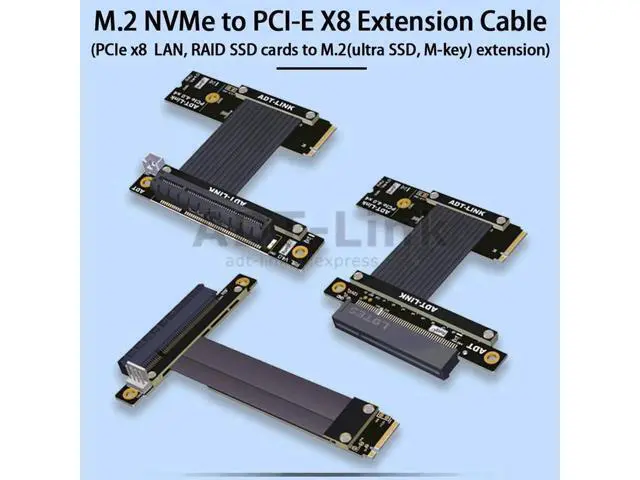 Alt view image 4 of 7 - M.2 M-key NVMe To PCI Express 3.0 4.0 X8 Riser Cable with SATA Cable for PCIe 8x LAN, RAID SSD Cards M2 ultra SSD