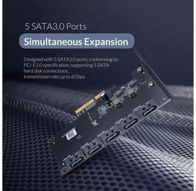 Alt view image 3 of 6 - PCI-E to 5-Port SATA3.0 Expansion Card PCI-E X4 Slot Support 6Gbps PCI-E to SATA Adapter