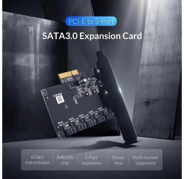 Alt view image 5 of 6 - PCI-E to 5-Port SATA3.0 Expansion Card PCI-E X4 Slot Support 6Gbps PCI-E to SATA Adapter