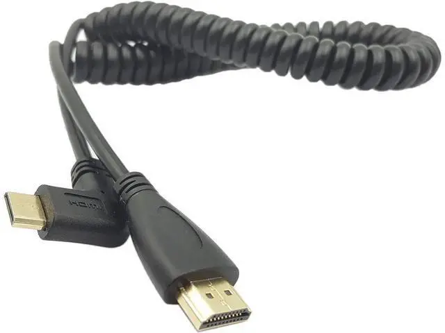 Alt view image 3 of 5 - AOMOPROING Angle 90 Degree Right Mini HDMI to HDMI, Right Angled Mini-HDMI Male to HDMI Male Gold Plated Converter Adapter Coiled Spiral Cable,Support 3D, 1080P,1.5~10 Feet(90Mini-HDMI Right)