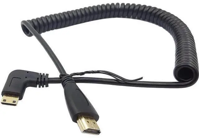 Main image of AOMOPROING Angle 90 Degree Right Mini HDMI to HDMI, Right Angled Mini-HDMI Male to HDMI Male Gold Plated Converter Adapter Coiled Spiral Cable,Support 3D, 1080P,1.5~10 Feet(90Mini-HDMI Right)