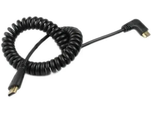 Alt view image 4 of 5 - AOMOPROING Angle 90 Degree Right Mini HDMI to HDMI, Right Angled Mini-HDMI Male to HDMI Male Gold Plated Converter Adapter Coiled Spiral Cable,Support 3D, 1080P,1.5~10 Feet(90Mini-HDMI Right)