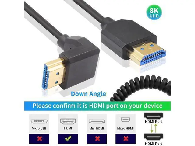 Alt view image 3 of 7 - 90 Degree HDMI Coiled Cable 8K, Extreme Thin Down Angled HDMI Male to Male Coiled Cable, Short HDMI Cable High Speed 48Gbps Support 8K@60Hz 4K@120 for TV/Xbox /PS4 /PS5 4FT/1.2M