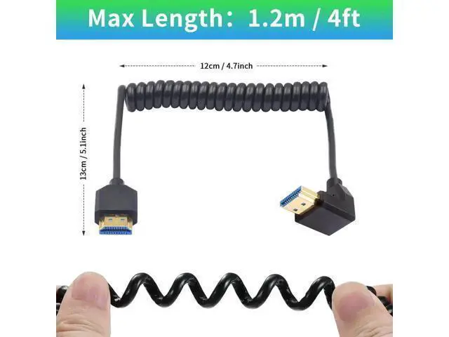 Alt view image 4 of 7 - 90 Degree HDMI Coiled Cable 8K, Extreme Thin Down Angled HDMI Male to Male Coiled Cable, Short HDMI Cable High Speed 48Gbps Support 8K@60Hz 4K@120 for TV/Xbox /PS4 /PS5 4FT/1.2M