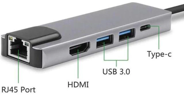 Alt view image 2 of 7 - 4K USB C Hub to Gigabit Ethernet Rj45 Lan 5 in 1 USB Type C Hub Hdmi Adapter for Mac book Pro Thunderbolt 3 USB-C Charger PD