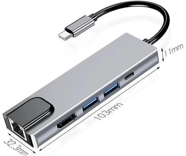 Alt view image 4 of 7 - 4K USB C Hub to Gigabit Ethernet Rj45 Lan 5 in 1 USB Type C Hub Hdmi Adapter for Mac book Pro Thunderbolt 3 USB-C Charger PD