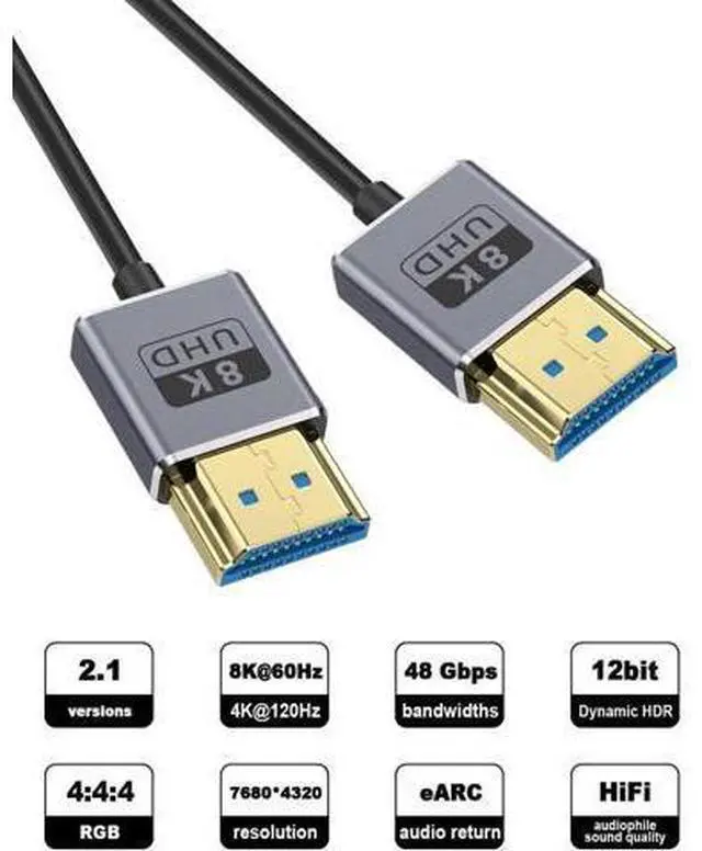 Alt view image 2 of 7 - Ultra Thin 8K Short HDMI Cable 4FT, Ultra Thin/coaxial Short HDMI Male to Male Cable 48Gbps, HDMI 2.1 Cable OD2.5mm, Support 8K@60Hz, 4K@240Hz, eARC, for Camera, Monitor, HDTV 4 ft.