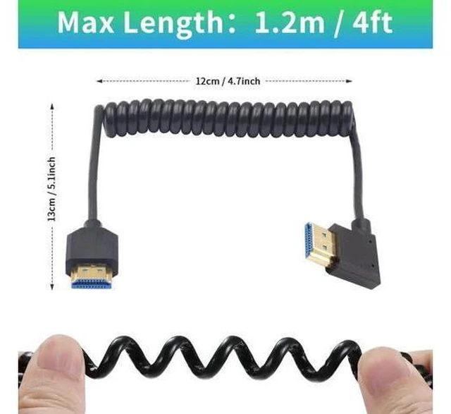 Alt view image 3 of 7 - 8K Right Angle HDMI Cable 1FT-4FT, Coiled HDMI Cable 48Gbps, Extreme Thin HDMI Male to Male Coiled Cable Support Dynamic HDR, Has 8K@60Hz Resolution Backward Compatible 4K Ultra HD, 1080p, 3D