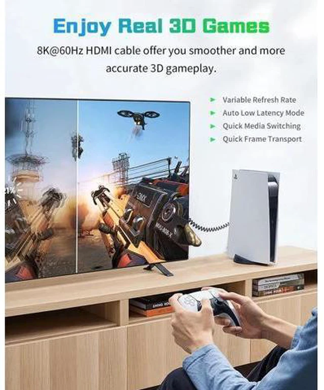 Alt view image 5 of 7 - 8K Right Angle HDMI Cable 1FT-4FT, Coiled HDMI Cable 48Gbps, Extreme Thin HDMI Male to Male Coiled Cable Support Dynamic HDR, Has 8K@60Hz Resolution Backward Compatible 4K Ultra HD, 1080p, 3D