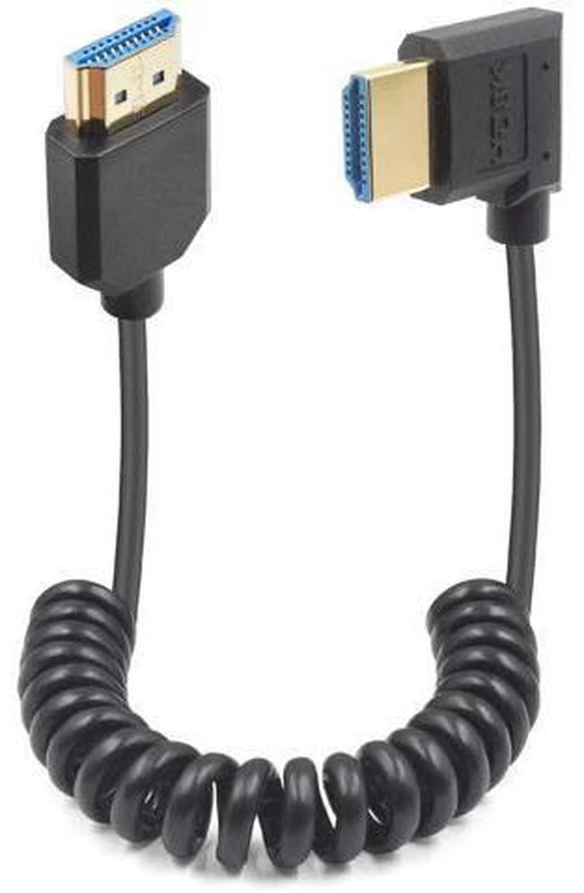 Alt view image 4 of 7 - 8K Right Angle HDMI Cable 1FT-4FT, Coiled HDMI Cable 48Gbps, Extreme Thin HDMI Male to Male Coiled Cable Support Dynamic HDR, Has 8K@60Hz Resolution Backward Compatible 4K Ultra HD, 1080p, 3D