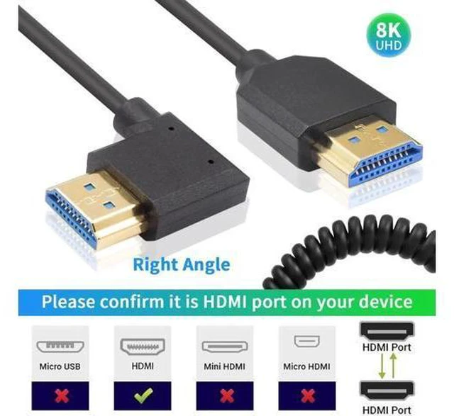 Alt view image 7 of 7 - 8K Right Angle HDMI Cable 1FT-4FT, Coiled HDMI Cable 48Gbps, Extreme Thin HDMI Male to Male Coiled Cable Support Dynamic HDR, Has 8K@60Hz Resolution Backward Compatible 4K Ultra HD, 1080p, 3D