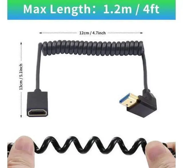 Alt view image 2 of 7 - 8K HDMI Extender Coiled Cable, 4FT/1.2M 90 Degree HDMI Extension with 8K 60Hz Video and 3D HDR for TV, HDTV, Laptop, PC