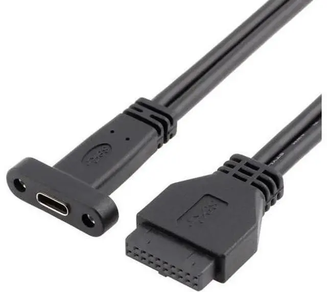 Alt view image 3 of 6 - Desktop 20 Pin Header Female to USB-C Cable with PCIe profile bracket 19Pin to USB Type-C Adapter Cable 50cm