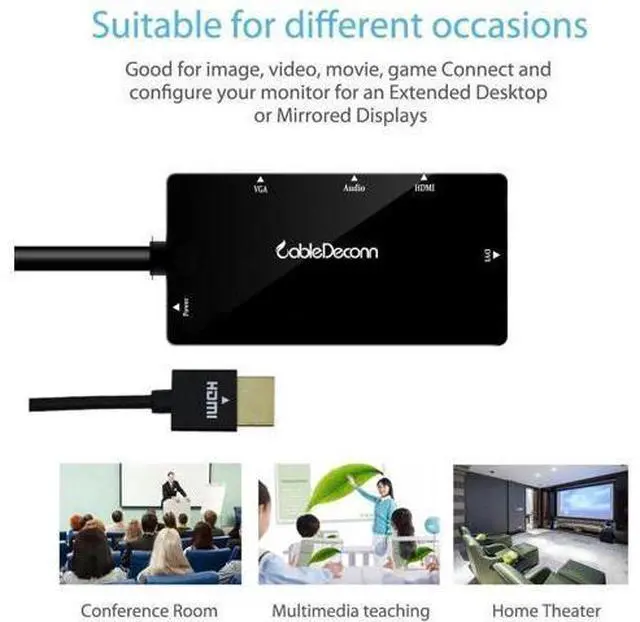 Alt view image 3 of 7 - Multiport 4-in-1 HDMI to HDMI/DVI/VGA Adapter Cable with Audio Output Converter (Black)