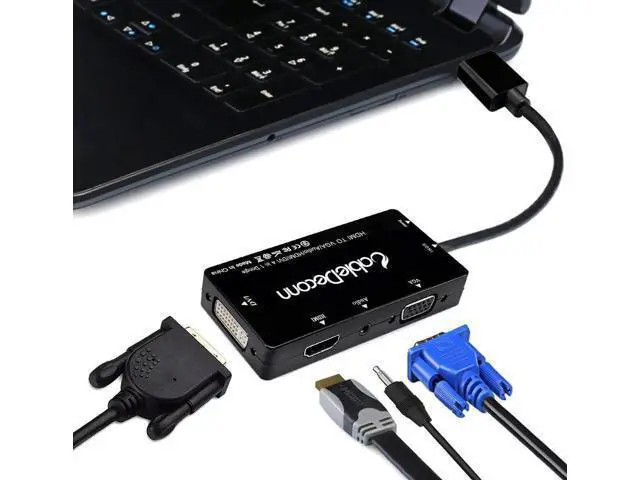 Alt view image 4 of 7 - Multiport 4-in-1 HDMI to HDMI/DVI/VGA Adapter Cable with Audio Output Converter (Black)