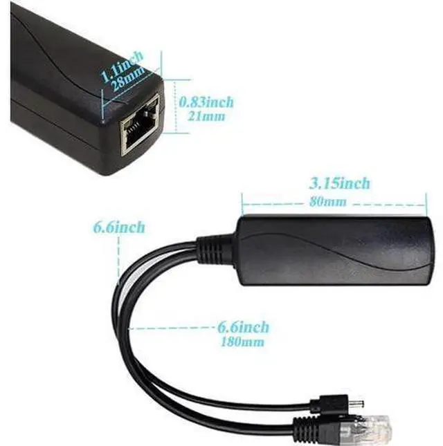 Alt view image 6 of 6 - Gigabit PoE Splitter 12V/2A DC5.5 * 2.5mm Connector, 48V PoE to DC 12V/2A Output, Compatible DC 5.5 * 2.1 mm, IEEE802.3af/at 10/100/1000Mbps, Plug & Play PoE Adapter Active