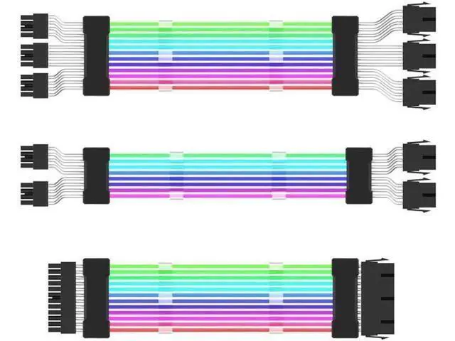 Alt view image 3 of 5 - 0.98ft PSU Extension Cable RGB 5V ARGB ATX 24Pin Streamer PCI-E Rainbow Cord Sync PC Case Decoration