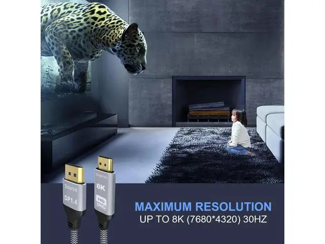 Alt view image 3 of 7 - DisplayPort 1.4 to HDMI 2.1 8K Cable 2 m Converter 8K @ 30Hz 4K @ 120Hz Directional Compatible with DisplayPort PC and HDMI Displays
