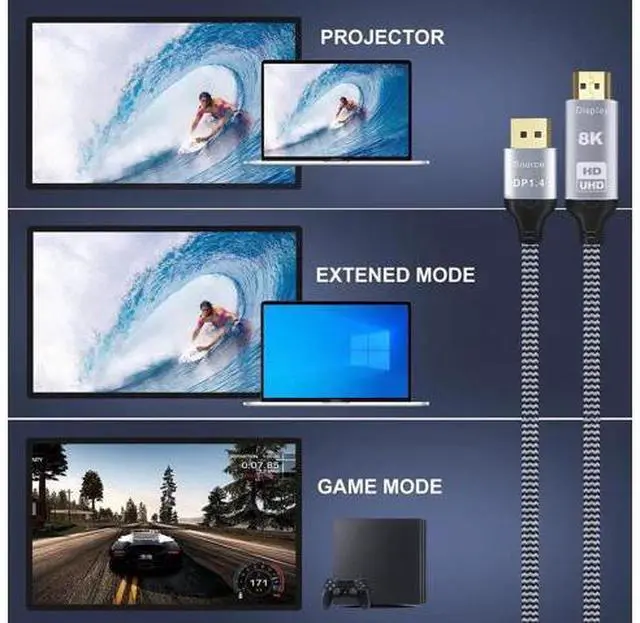 Alt view image 6 of 7 - DisplayPort 1.4 to HDMI 2.1 8K Cable 2 m Converter 8K @ 30Hz 4K @ 120Hz Directional Compatible with DisplayPort PC and HDMI Displays