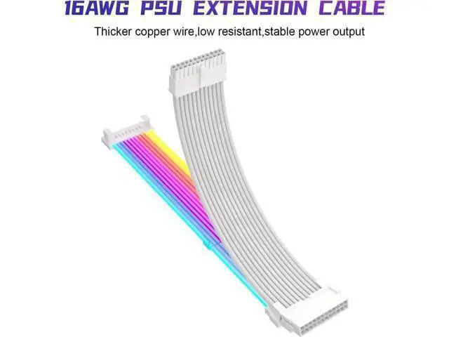 Alt view image 3 of 7 - RGB PSU Cables,ARGB Motherboard Power Supply Cable,24 Pin Sleeved Cable Extension Kit,Strimer Extension Cable Kit 5V 3Pin Synchronized,Customed White PC Chassis(White Connector A Style)