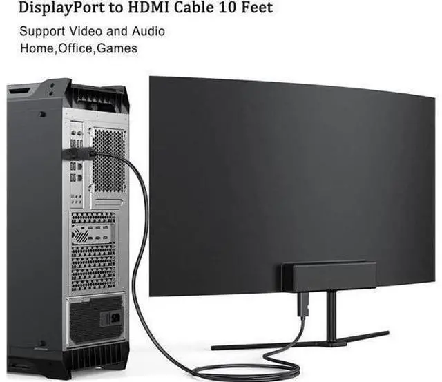 Alt view image 2 of 6 - DisplayPort (DP) to HDMI Cable 10 Feet Display Port to HDMI Cable Male to Male Adapter 1080P@60Hz Video Audio Cord for Monitor Desktop Projector and More
