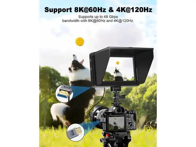 Alt view image 3 of 7 - 8K Mini HDMI to HDMI Cable 2.1 Cord 48Gbps,Ultra Thin Right Angle HDMI to Mini HDMI Male Cord, Support High Speed 8K@60Hz, 4K@240Hz for Camera, Camcorder, Graphics/Video Card 4FT