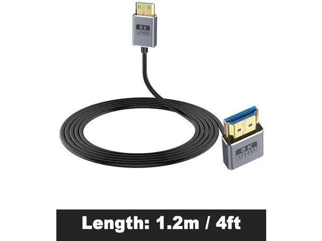 Alt view image 5 of 7 - 8K Mini HDMI to HDMI Cable 2.1 Cord 48Gbps,Ultra Thin Right Angle HDMI to Mini HDMI Male Cord, Support High Speed 8K@60Hz, 4K@240Hz for Camera, Camcorder, Graphics/Video Card 4FT