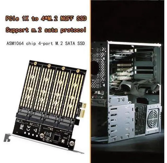 Alt view image 2 of 6 - Chi a Mining PCIE to M2 Adapter PCI Express X1 3.0 4 Port B Key M.2 NGFF SATA SSD Adapter PCI-E M.2 Adapter Expansion Card Riser
