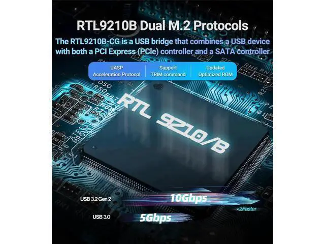 Alt view image 3 of 7 - Visual Smart M.2 NVMe / SATA SSD Enclosure, USB 3.2 Gen 2 10Gbps, External M2 Adapter Case Support M-Key B+M Key UASP Trim