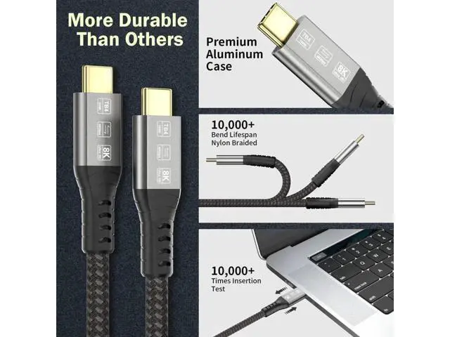 Alt view image 6 of 7 - Thunderbolt 4 Cable 6.6ft, 40Gbps USB C to USB-C, 240W Cable Support 8K 60Hz Video, Compatible with Thunderbolt 4/3, USB4/3, Type C