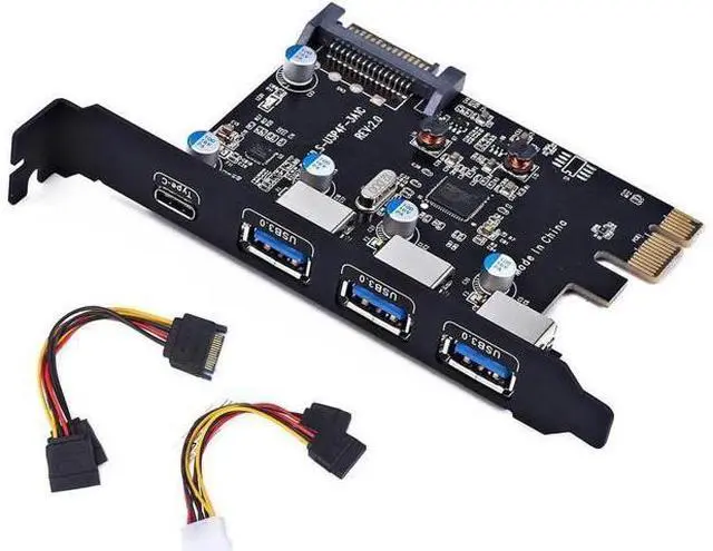 Main image of PCI-E to USB 3.0 Type C +3 Type A Expansion Card - Interface USB 3.0 4-Port Express Card Desktop with 15 pin SATA Power Connector [ Include with A 4pin to 2x15pin Cable + A 15pin to 2x 15pin SATA Y-C