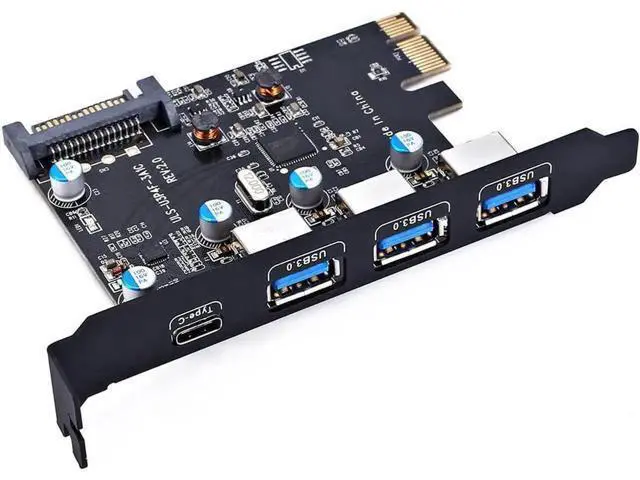 Alt view image 3 of 7 - PCI-E to USB 3.0 Type C +3 Type A Expansion Card - Interface USB 3.0 4-Port Express Card Desktop with 15 pin SATA Power Connector [ Include with A 4pin to 2x15pin Cable + A 15pin to 2x 15pin SATA Y-C
