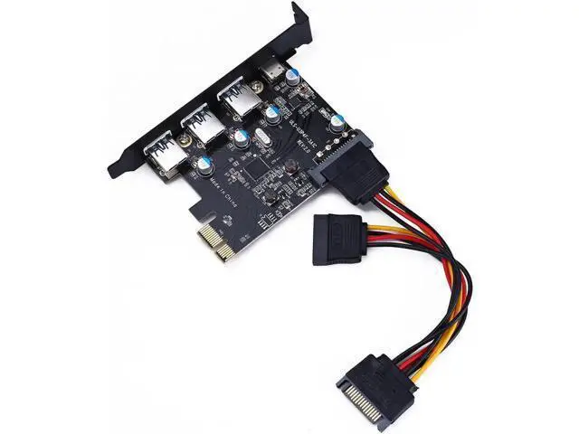 Alt view image 7 of 7 - PCI-E to USB 3.0 Type C +3 Type A Expansion Card - Interface USB 3.0 4-Port Express Card Desktop with 15 pin SATA Power Connector [ Include with A 4pin to 2x15pin Cable + A 15pin to 2x 15pin SATA Y-C