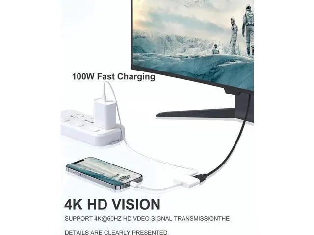 Alt view image 4 of 7 - USB C to HDMI Adapter for iPhone 16 15 to TV 4K Sync Screen Connector Cable Type C Digital AV Adapter for TV/Projector/Monitor No Power Needed