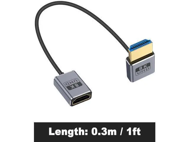Alt view image 3 of 7 - 8K 90 Degree HDMI Extension Cable 1FT, Down Angle HDMI Male to Female Cable (48Gbps Bandwidths, 8K@60Hz, 4K@240Hz) for GH5S, PS5, Xbox One Monitor,PC