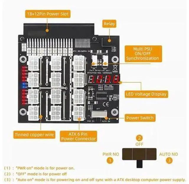 Alt view image 3 of 5 - FOR DE-LL Upgraded ATX power tap board adapter 12-port power adapter with synchronous and running lights
