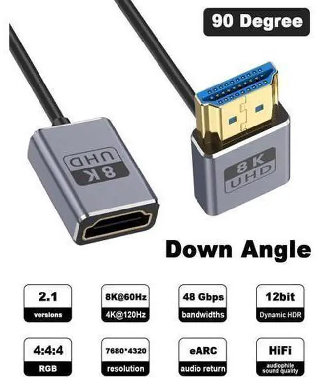 Alt view image 5 of 7 - 8K 90 Degree HDMI Extension Cable 1FT, Down Angle HDMI Male to Female Cable (48Gbps Bandwidths, 8K@60Hz, 4K@240Hz) for GH5S, PS5, Xbox One Monitor,PC