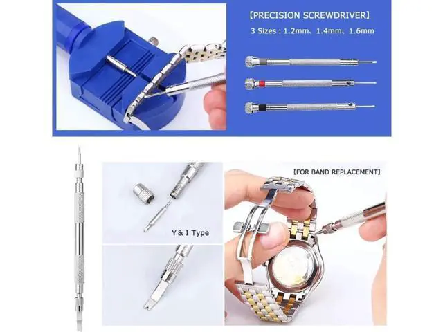 Alt view image 7 of 7 - Watch Repair Tool Kit Professional Watch Band Link Pin Tool Set Spring Bar Tool Set Watch Battery Replacement Tools