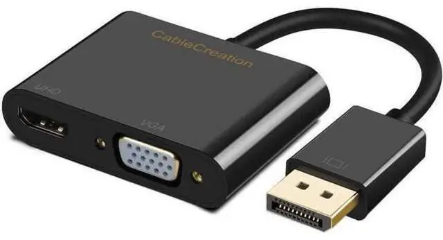 Main image of DisplayPort to HDMI VGA Adapter, CableCreation 2 in 1 DP Hub DP to HDMI VGA Converter, HDMI 2.0 Support UHD 4K@60Hz Video/ Audio, Black