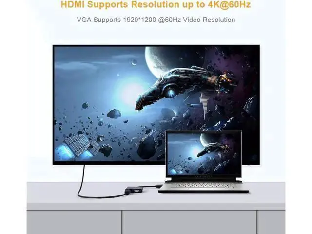 Alt view image 3 of 7 - DisplayPort to HDMI VGA Adapter, CableCreation 2 in 1 DP Hub DP to HDMI VGA Converter, HDMI 2.0 Support UHD 4K@60Hz Video/ Audio, Black