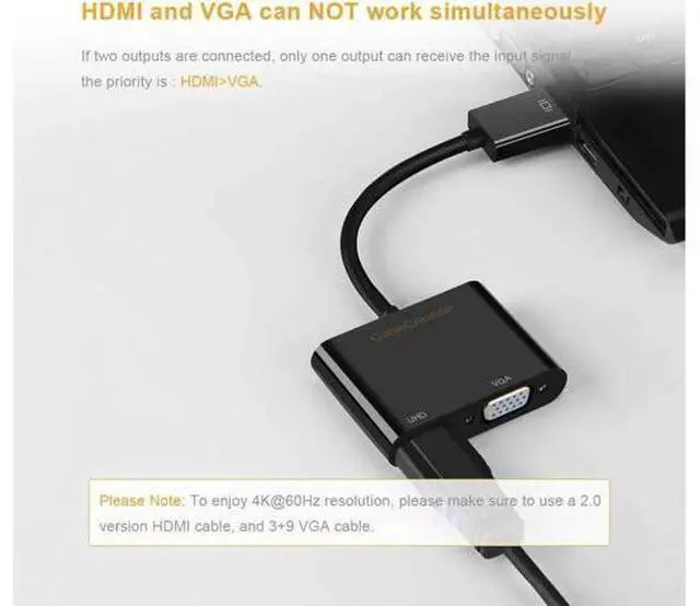 Alt view image 7 of 7 - DisplayPort to HDMI VGA Adapter, CableCreation 2 in 1 DP Hub DP to HDMI VGA Converter, HDMI 2.0 Support UHD 4K@60Hz Video/ Audio, Black