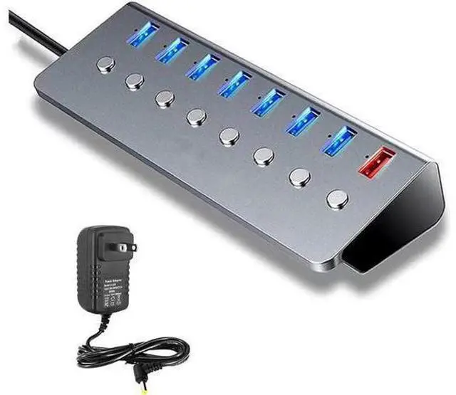 Main image of USB 3.0 Hub 8 Ports, 5V/3A Power,Support 7 USB 3.0 Simultaneous Inputs and One USB Charging Port, Independent Switch with LED, Metal Case USB3.0 Hub
