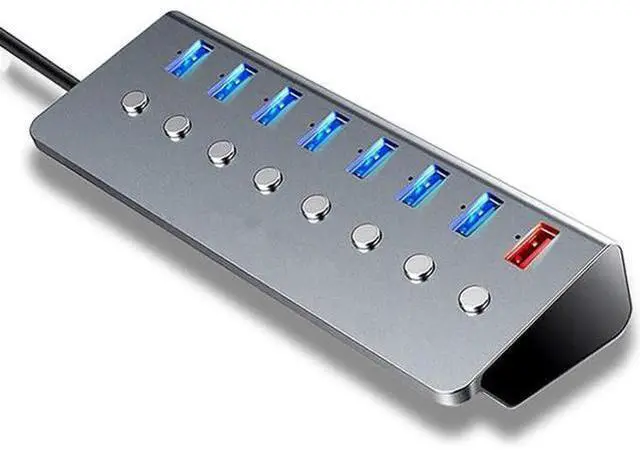 Alt view image 2 of 7 - USB 3.0 Hub 8 Ports, 5V/3A Power,Support 7 USB 3.0 Simultaneous Inputs and One USB Charging Port, Independent Switch with LED, Metal Case USB3.0 Hub