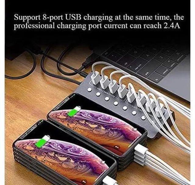 Alt view image 5 of 7 - USB 3.0 Hub 8 Ports, 5V/3A Power,Support 7 USB 3.0 Simultaneous Inputs and One USB Charging Port, Independent Switch with LED, Metal Case USB3.0 Hub