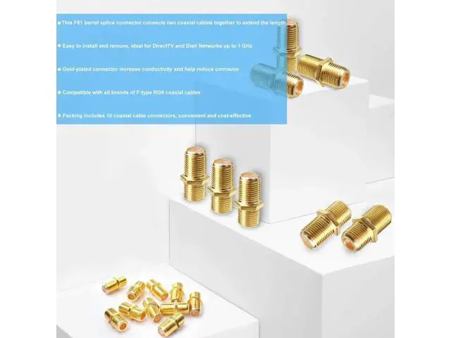 Alt view image 2 of 5 - Coaxial Cable Connector F-Type RG6 Cable Extension Adapter (Pack of 10)