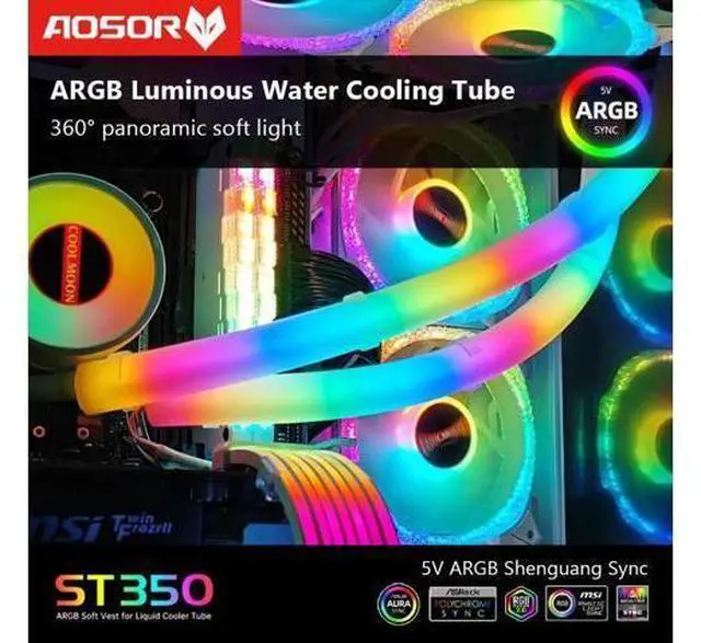 Alt view image 5 of 7 - Hose Pipe Aura Sync Luminous Sleeve Silicone Water Cooling Raditor Tube 5V 3PIN ARGB 4PIN Computer Case Decoration