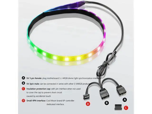 Alt view image 6 of 7 - 5V ARGB Chassis Light Strip Small 4Pin PC Case LED Light Bar SATA 3PIN Desktop Computer RGB Lamp Decoration